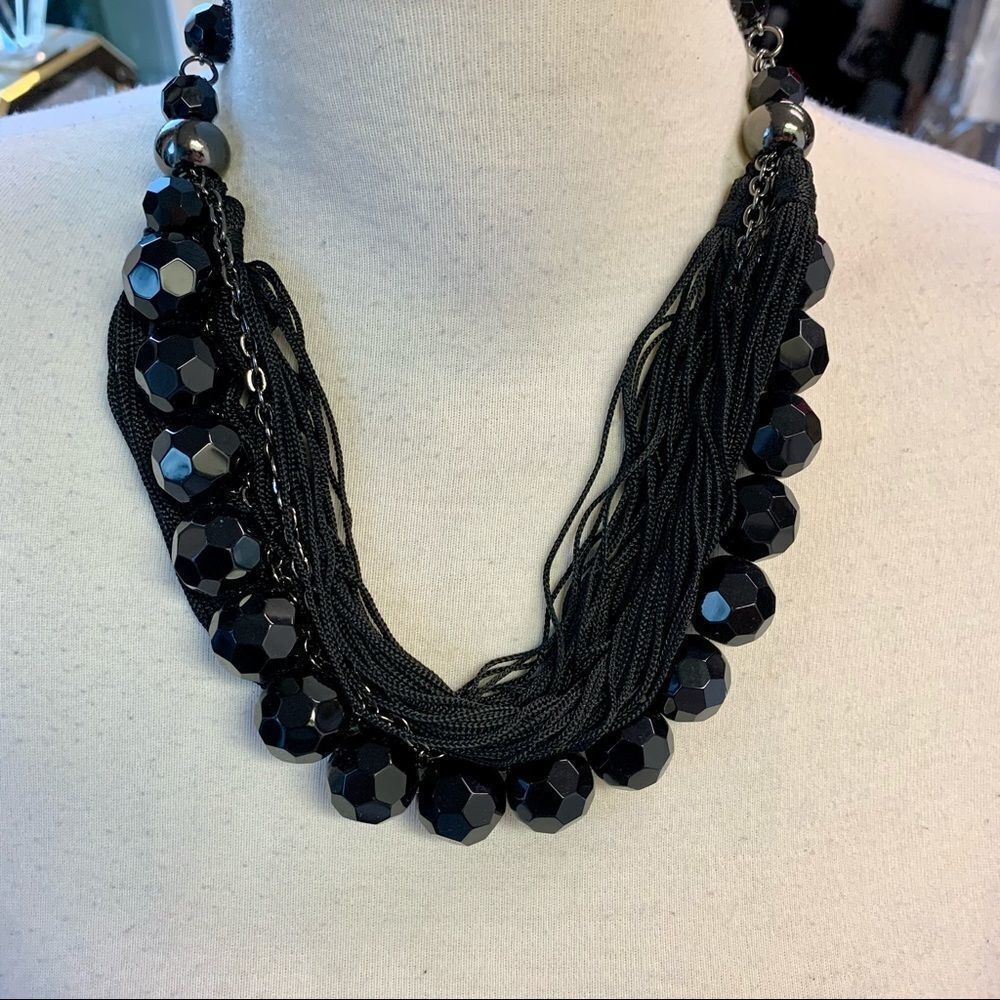 Kien vintage black Layered chunky beaded rope and chain necklace